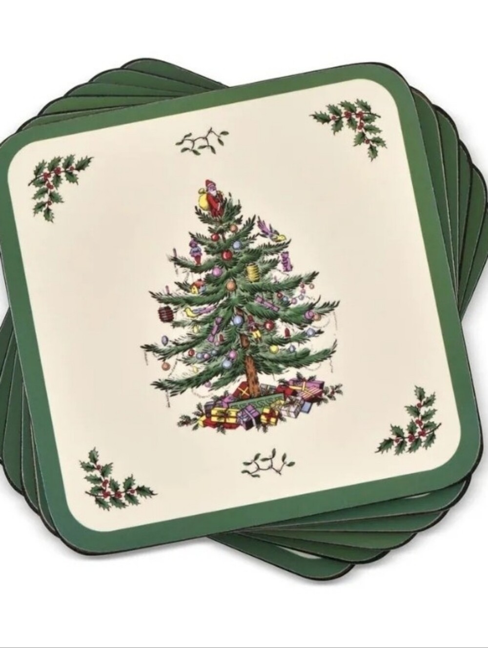Spode Holiday Pimpernel Set of 6 Christmas Tree Coasters